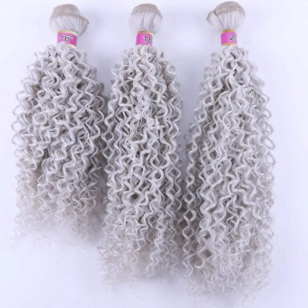 ANGIE Color Grey Kinky Curly hair Weave high temperature synthetic hair extension For Women