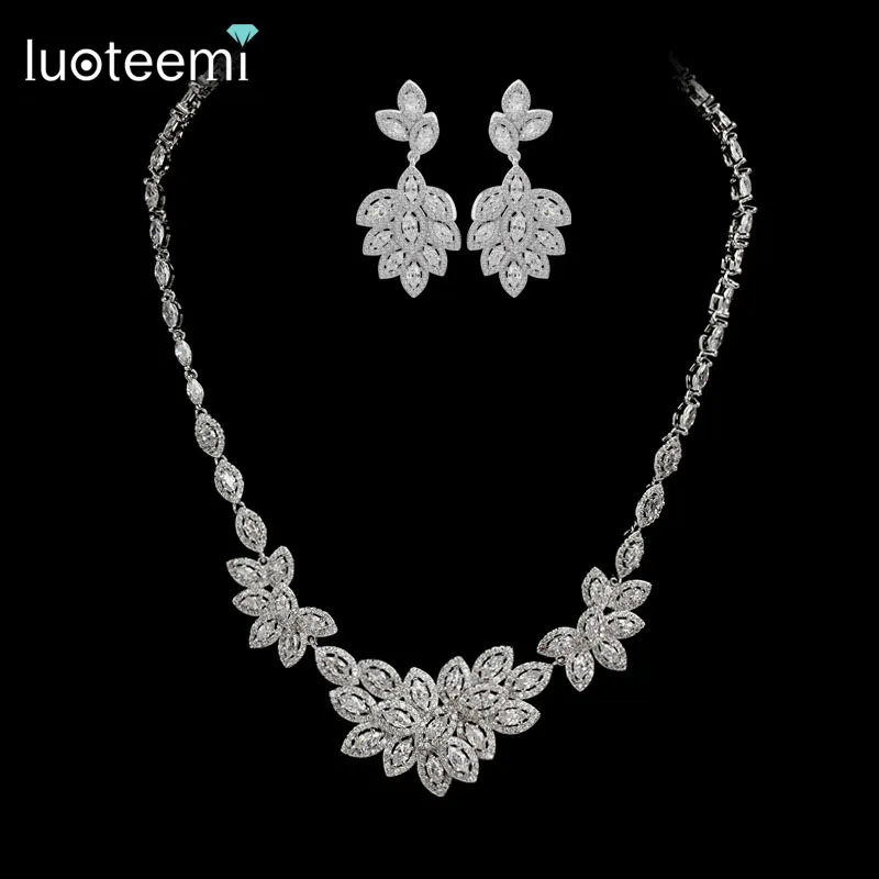 luoteemi marca de luxo aaa cubic zirconia pavimentada ouro branco cor mulheres brincos conjunto de colar para festa de casamento bridal joias 01