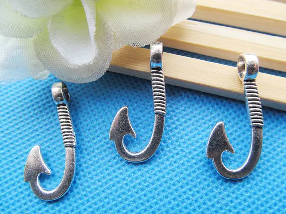 Free Shipping 100pcs Antique Silver/Antique Bronze Fish Hook Connector Pendant Charm/Finding,for Bracelet Charm,DIY Accessory