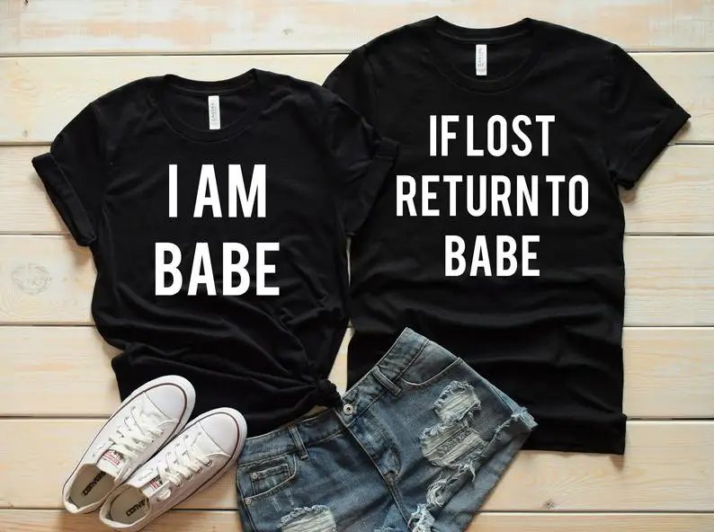 

Skuggnas New Arrival If Lost Return to Babe - I Am Babe Couples T-shirts Unisex Fashion Matching Shirts Short Sleeve Casual Tops