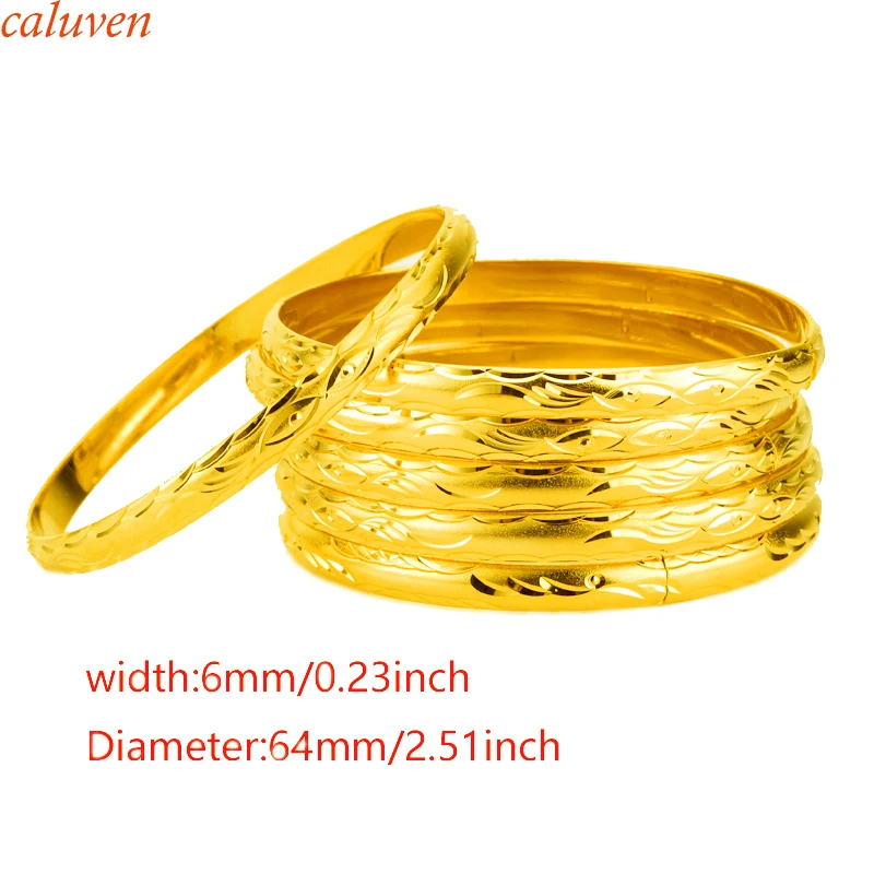 6MM 6Pcs Ethiopian/Eritrea Jewelry Dubai Bangle Gold Color African Middle East Bangles Bracelets Jewelry Jewelry For Women Men