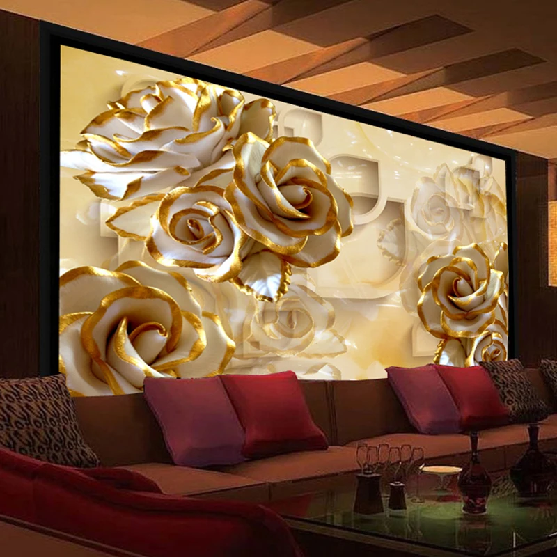 European Style 3D Stereo Rose Jade Carving Photo Murals Wallpaper Living Room TV Sofa Background Wall Cloth Papel De Parede 3 D