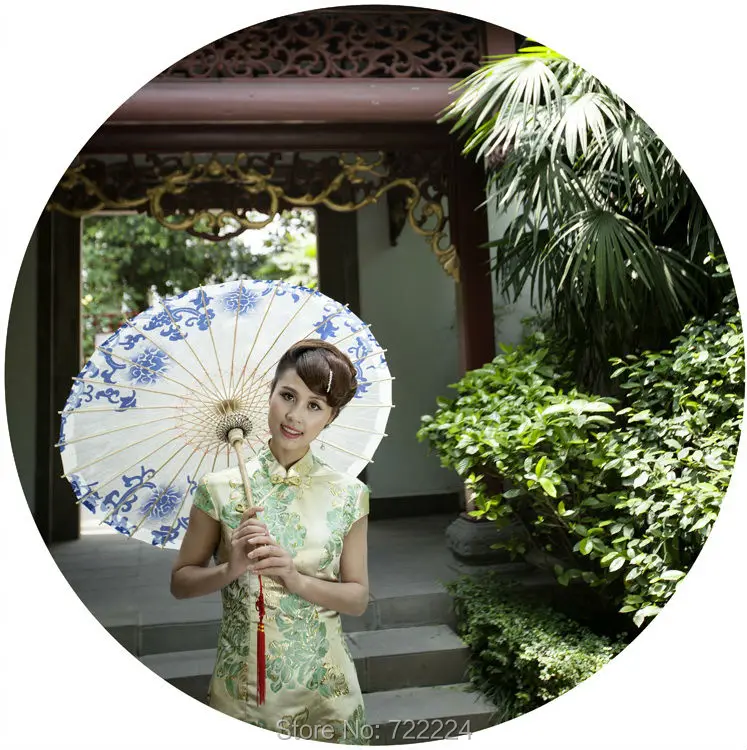 Dia 84cm Chinese Ancient Blue-and-white Handmade Oilpaper Umbrella Traditional Craft Waterproof Parasol Decoration Prop Umbrella