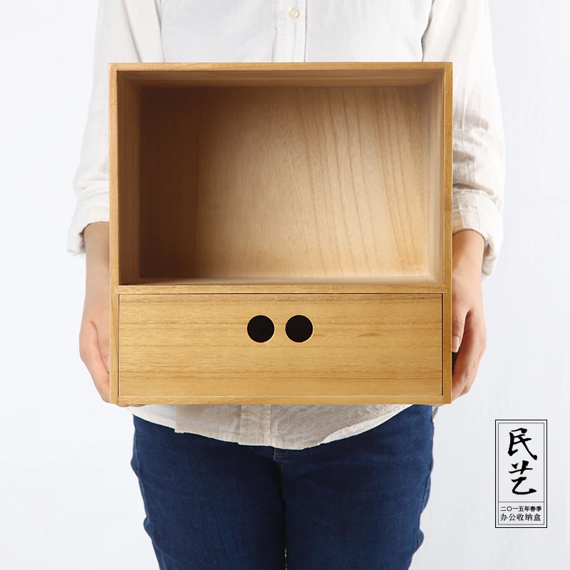 Creative Folk Art Japanese home wood storage box Desktop cosmetic jewelry storage box office stationery life