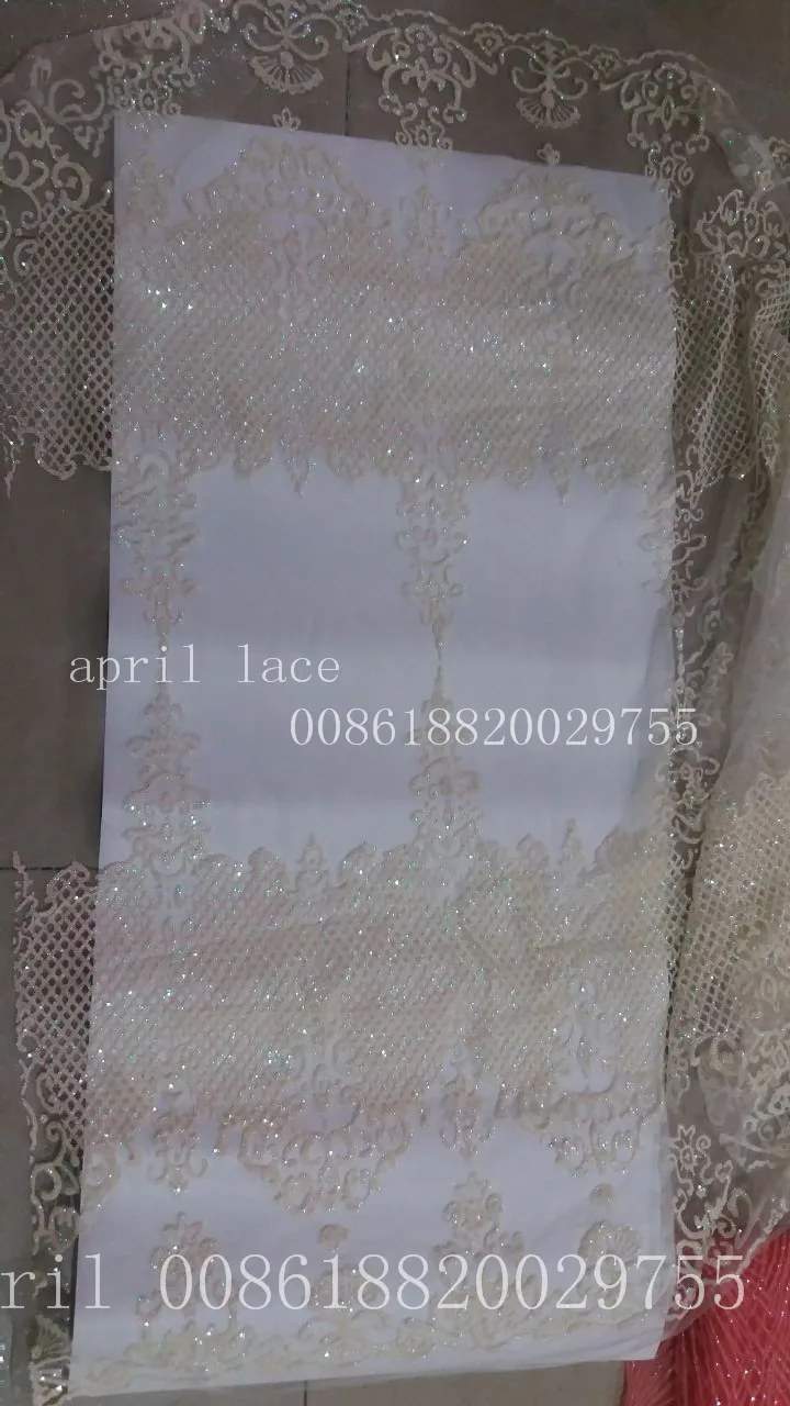 

hll033 cream white sparkle floral 5yards glued glitter net tulle mesh for wedding/party/prom dress/fashion show