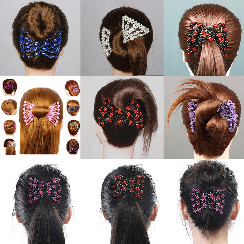 Fashion Professional Hair Comb Ladies Magic Beads Elasticity Double Bead String Clamp Stretchy Acces Valentine\'s Day p# Dropship