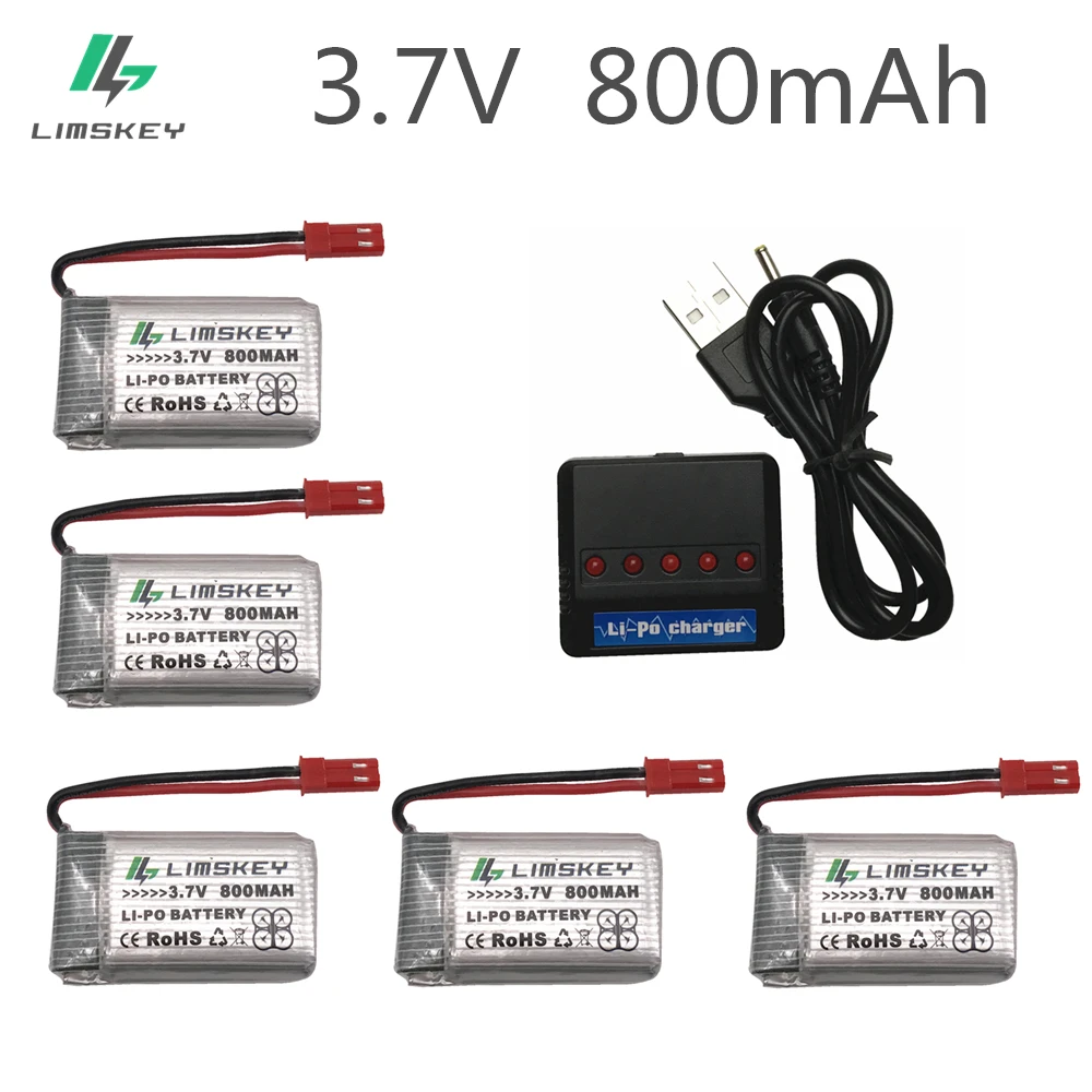 5pcs RC Drone Lipo Battery JST 902540 3.7V 800mAh Lipo 1S Battery With USB Charger Set For MJX x400 X300C X800 Quadcopter Parts