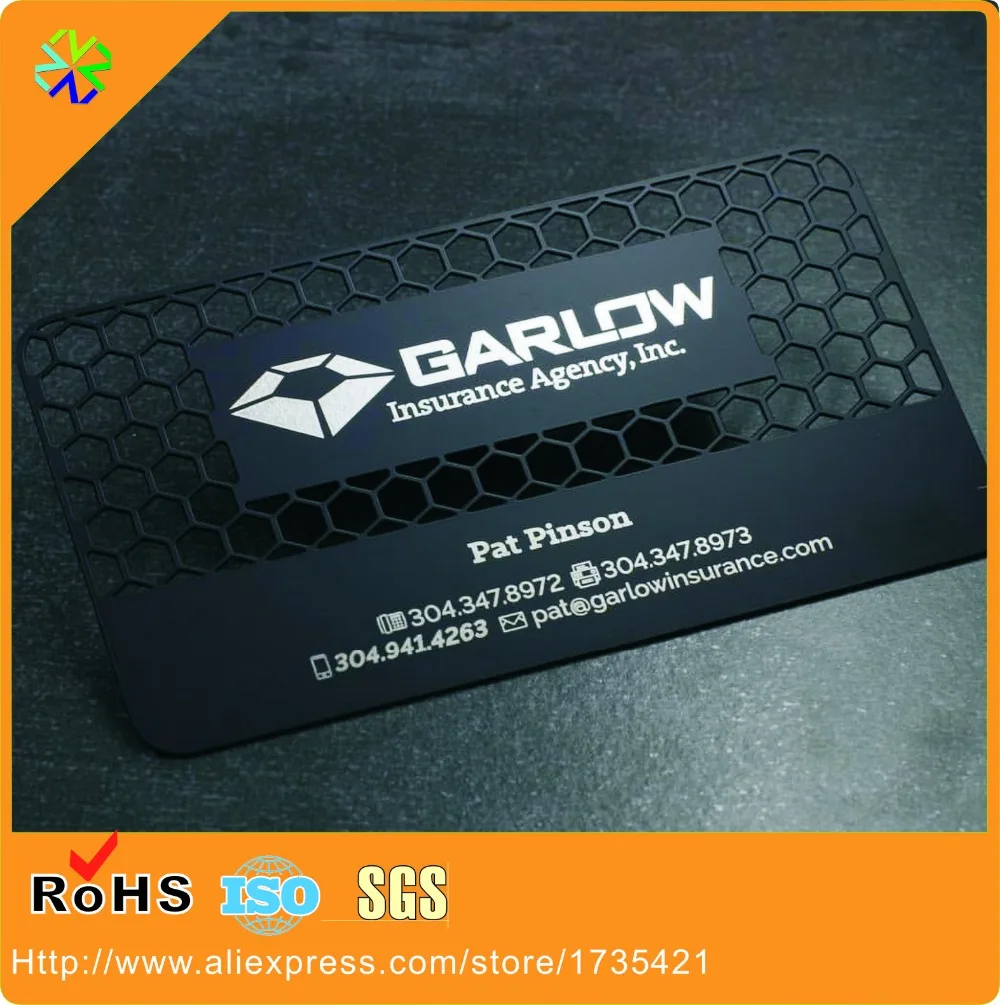 Matt black finish metal card printing white logo cutting out effect