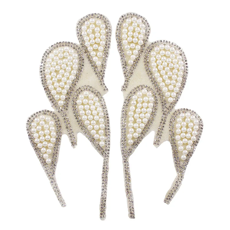 Mirror Pair Leaves Hot fix Crystal Patches Beads Rhinestones Applique Iron on Patches Clothes Decorated Sewing Accessories T2309