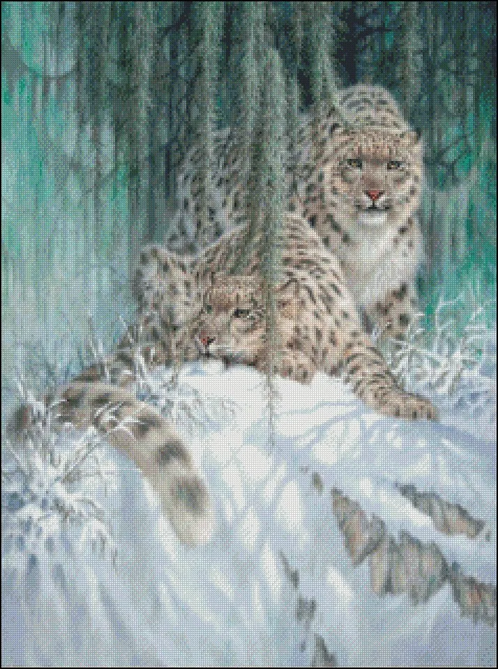 Needlework for embroidery DIY DMC High Quality -Counted Cross Stitch Kits 14 ct Oil painting - Snow Leopards In The Moonlight