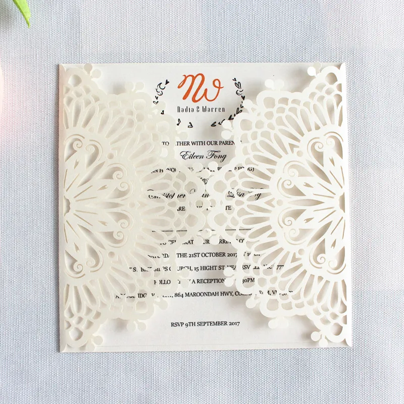 Rustic wedding invitation kit white silver grey blue pink laser cut bridal shower invitation covers 50pcs/lot