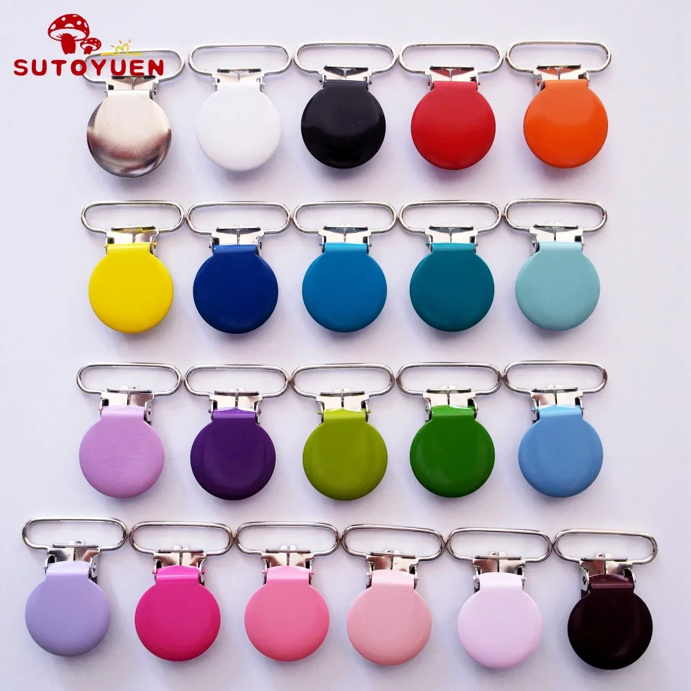 DHL 380pcs per lot,round chupete Metal Pacifier Clips  Enamel Round Shape Suspender Clips For Pacifier  25mm mixed 21 colors