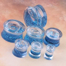 Promotion 1 Pair Blue Glitter Liquid  Ear Gauges Acrylic Ear Plug Earrings Gauges Body Piercing Jewellry Pircing Mixes