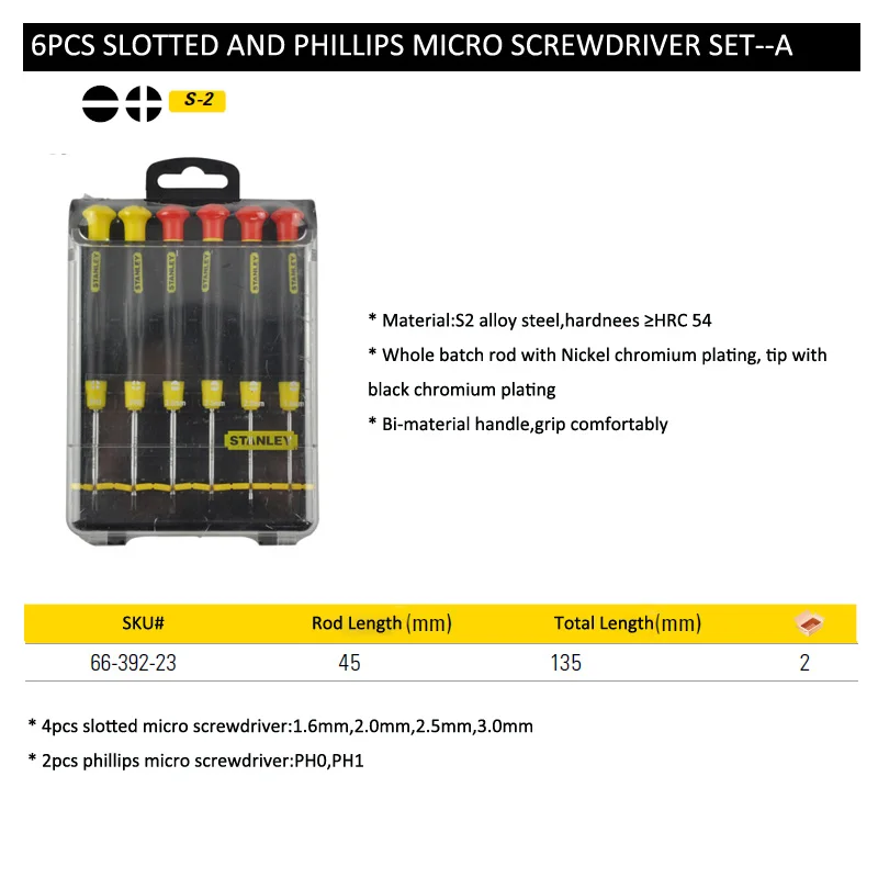 Stanley 6pcs slotted phillips combination mini screwdriver set profession screwdriver kit maintenance tool kits for electronics