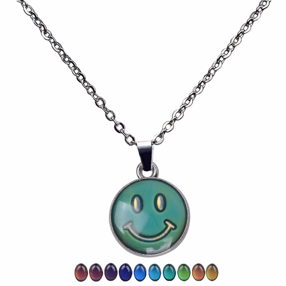 JUCHAO Mood Necklace Gothic Temperature Control Colour Change Smile Face Pendant Necklace  Stainless Steel Chain Necklace Women