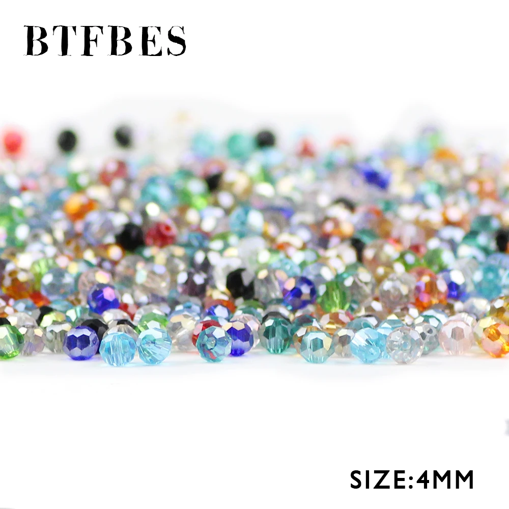 BTFBES 4mm AB Football Austrian Crystal Beads 100pcs Faceted Spherical Glass Loose Bead for DIY Necklace Bracelet Jewelry Making