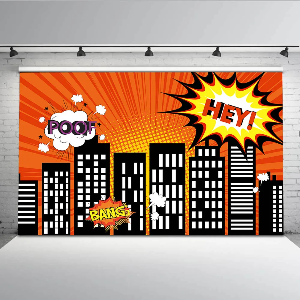 

Superhero Kids Theme Party Photography Backdrops Buildings Bang Photo Background Shoot Booth Studio MW-287