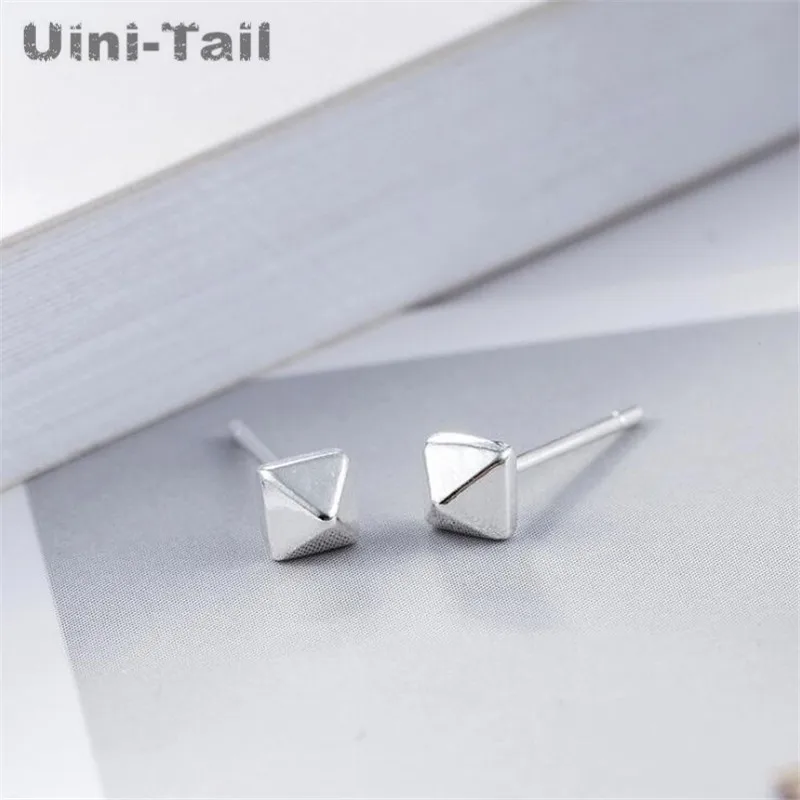 Uini-Tail hot new 925 Tibetan silver small pyramid earrings silver geometric simple fashion casual jewelry anti-allergic ED102