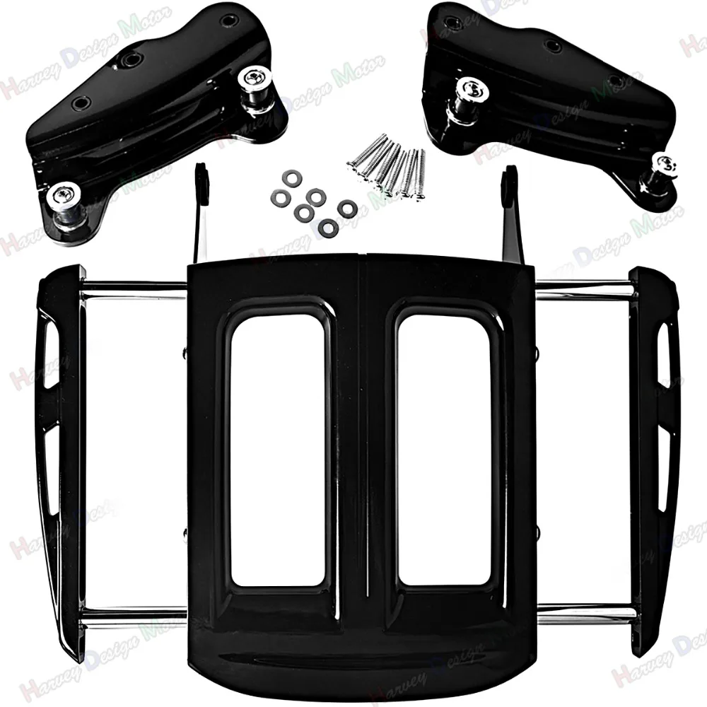 

4Point Docking Hardware&Two-Up Gloss Black Luggage Rack For Harley Touring Street Glide Road King FLHX FLHR 09-12 13