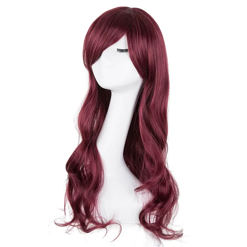 Burgundy Wigs Fei-Show Synthetic Heat Resistant Fiber Long Curly Hair Inclined Bangs Peruca Women Cos-play Salon Hairpiece