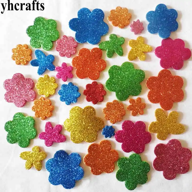 1bag/LOT,Glitter flower foam stickers Baby room decoration Early learning educational toys Kindergarten craft diy toys Handmade