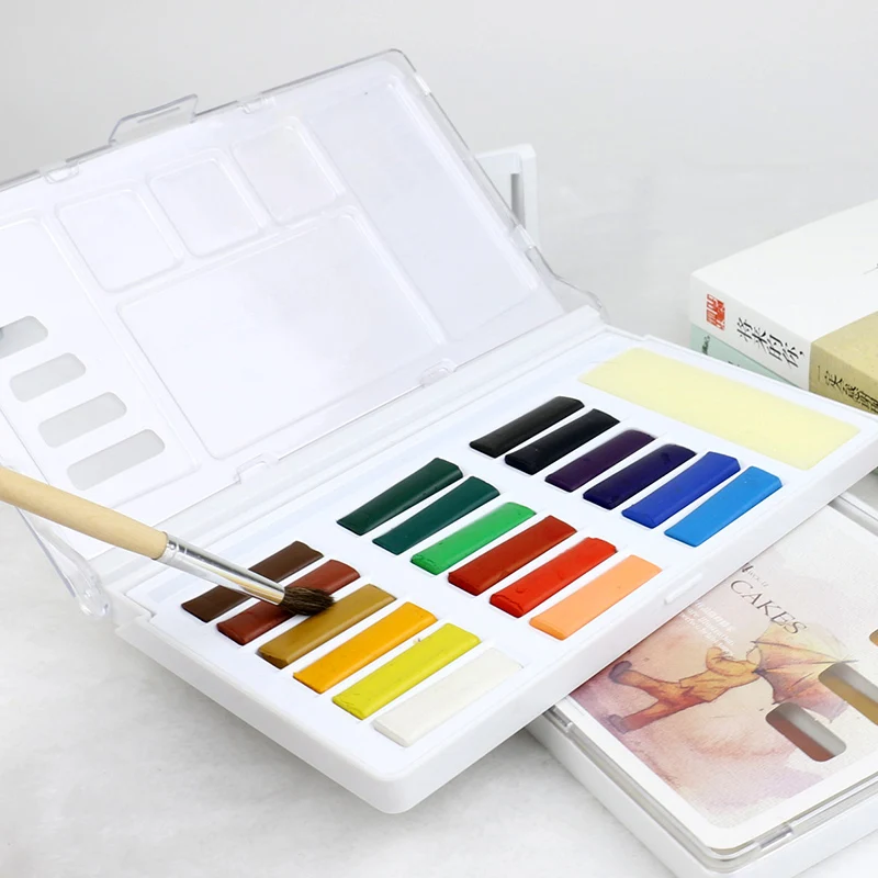 Simbalion Stationery set portable watercolor art transparent painting with 12 color 18 color solid watercolor paint