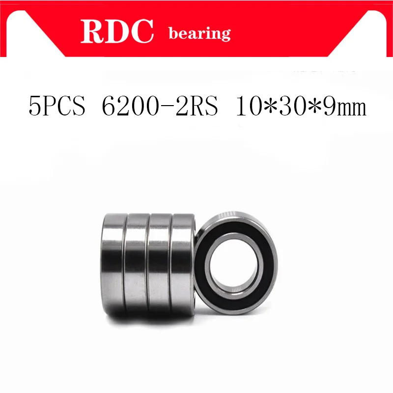 

5PCS ABEC-5 6200 2RS 6200RS 6200-2RS 6200 RS 10x30X9 mm Miniature double Rubber seal High quality Deep Groove Ball Bearing EMQ