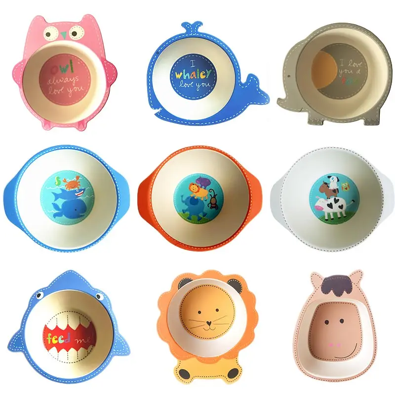 Cartoon Natural Bamboo Fiber Bowls Baby Dishes Bowl Kids Feeding Tableware Infant Toddler Portable Environmental Plates G0154