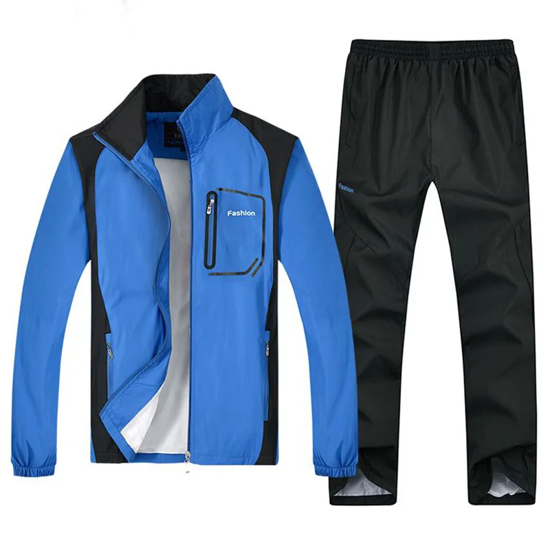 Sportswear Men Windproof Sportsuit Polyester Tracksuit Double Layer Breathable Sport Suit Autumn Outdoor Jogging Running Sets