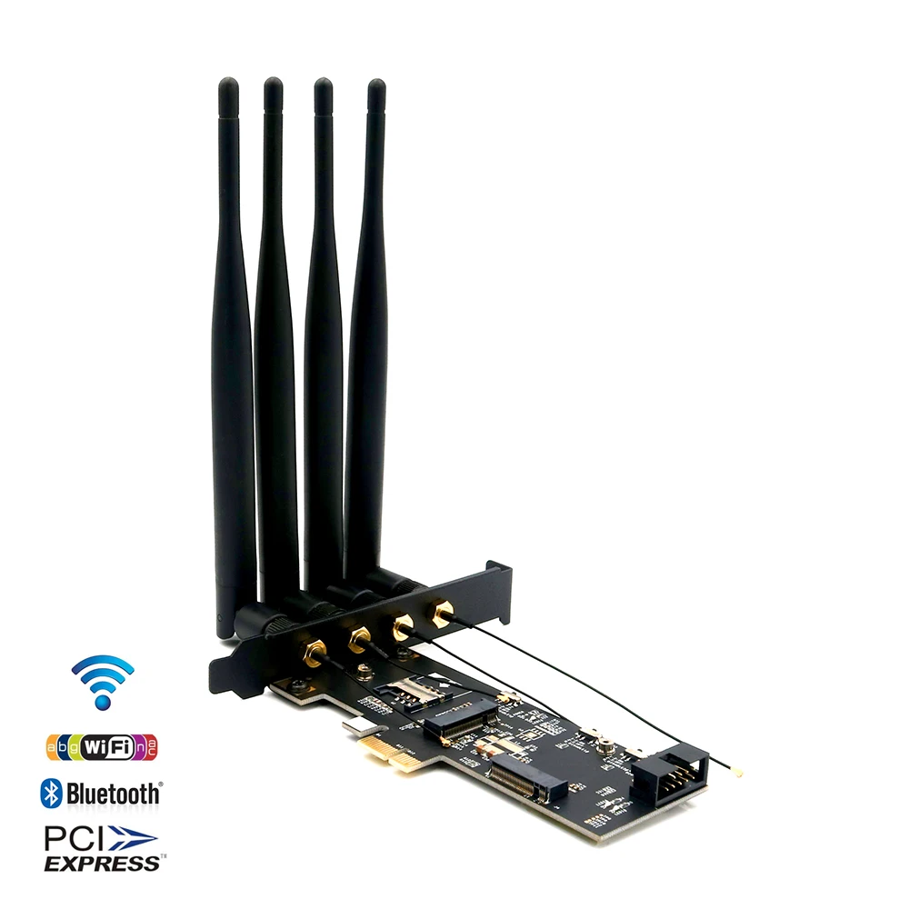 PC Wifi Adapter NGFF M.2 Key B and Key A to PCIe X1 Network Card with SIM Card Slot 5dBi WiFi Antenna for 3G/4G Module WiFi Card