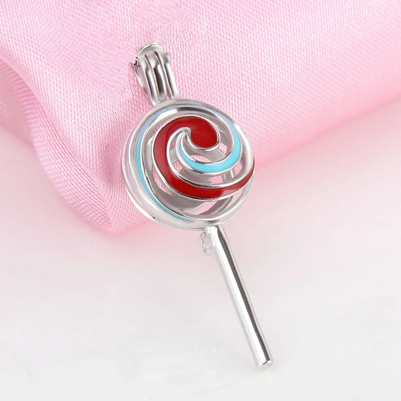 CLUCI 925 Sterling Silver Colorful Spiral Lollipop Pendant Enamel Fashion Jewelry Women Wish Pearl Locket Gift Jewelry SC228SB