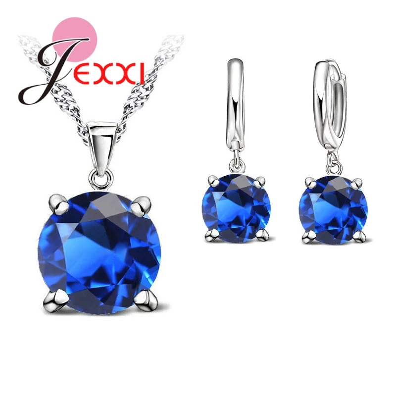 Selling 925 Sterling Silver Jewelry Sets 4 Claws Cubic Zirconia CZ Pendant Necklace Earring Fashion Jewelry For Women SET