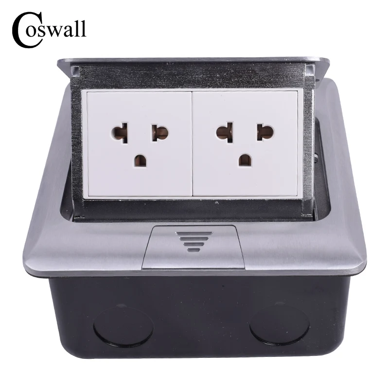 

Coswall All Aluminum Panel Pop Up 15A USA / Thailand Floor Socket 2 Way Electrical Outlet Grounded