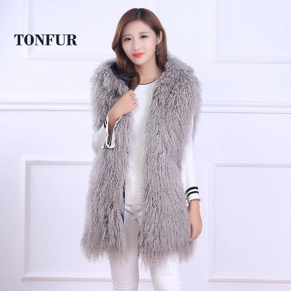 Sleeveless Genuine Mongolia Sheep Fur Vest Thick Warm Curl Tan Sheep Fur Gilet Fashion Waistcoat WSR189