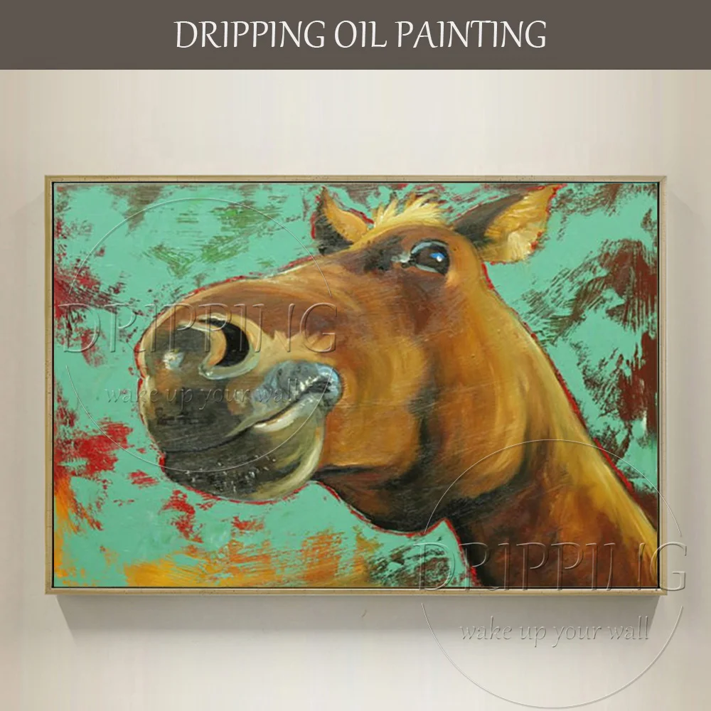 

Artist Hand-painted Funny Animal Donkey Oil Painting on Canvas Modern Funny Animal Smiling Donkey Oil Painting for Wall Decor