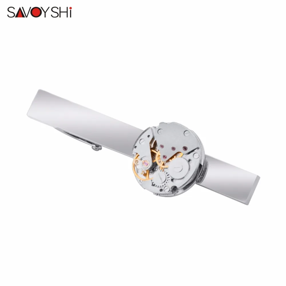 SAVOYSHI Fashion Steampunk Men's Tie Clip Vintage Watch Movement Tie Clasp Tack Silver color Personality Men Jewelry