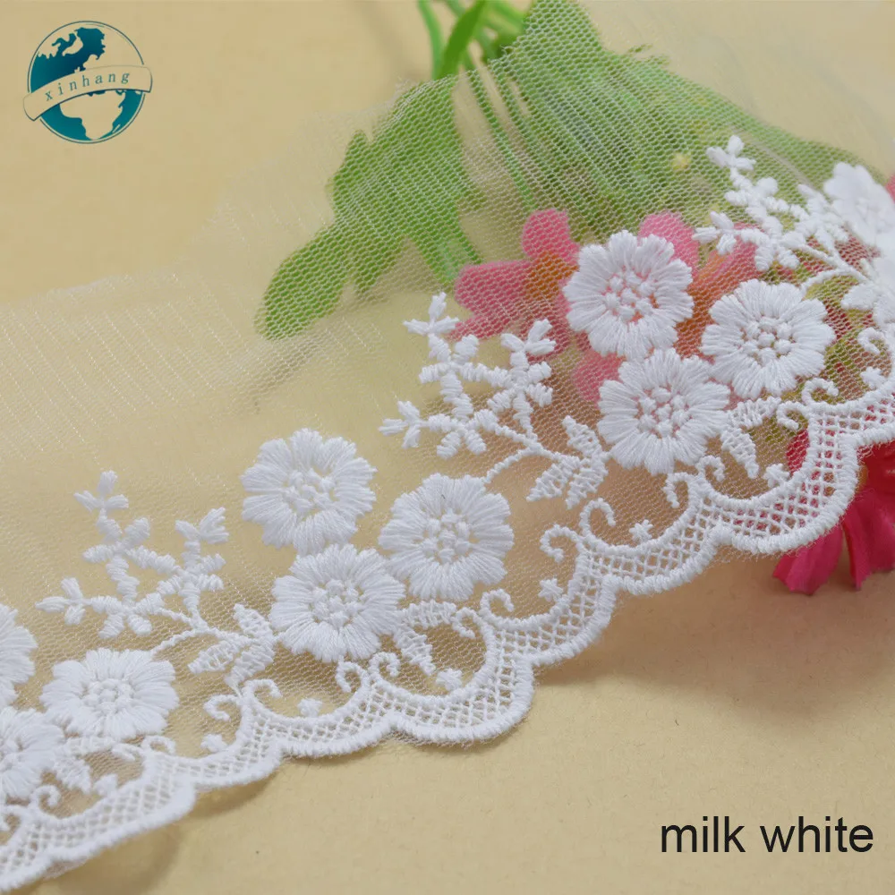 8cm 2 Colors Lace Cotton Embroidery Lace French Ribbon Fabric Guipure Diy Trim Warp Knitting Doll Dress Sewing Accessories #2873