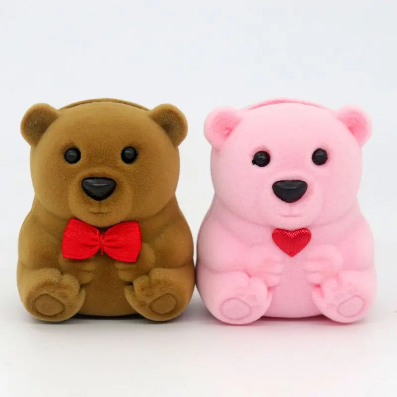 1 Piece Velvet Bear Stand For Earrings Ring Necklace Jewelry Packaging Gift Box Wedding Engagement Display Holder Wholesale