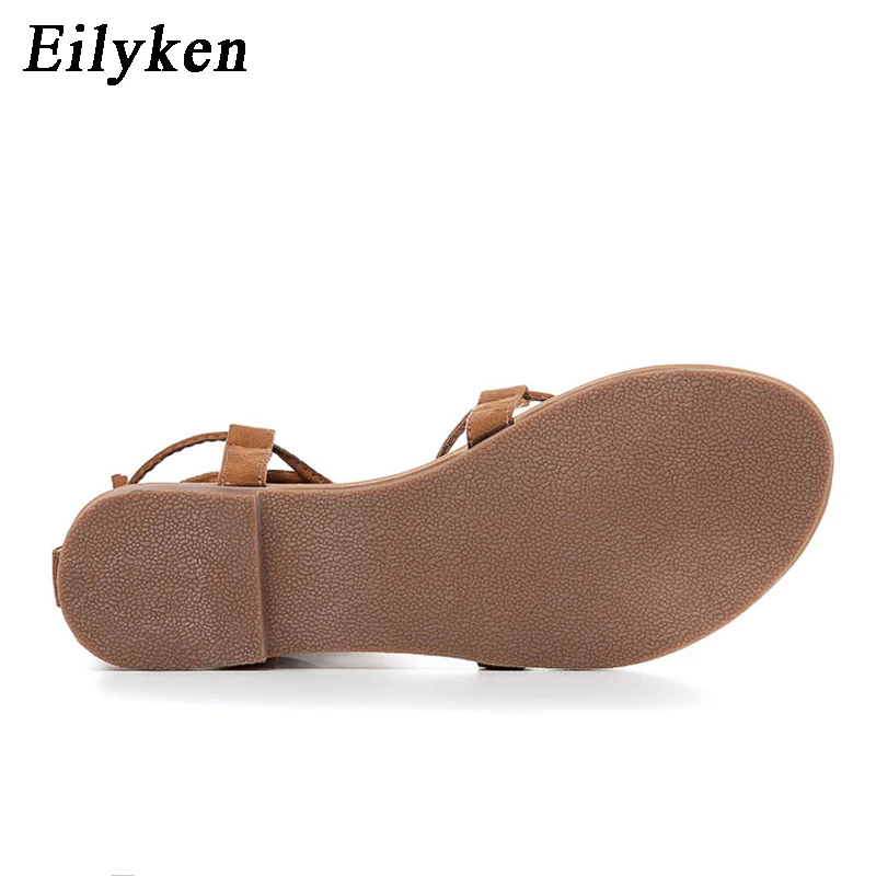 Eilyken Designer Ankle Strappy Flat Heels Women Sandals 2024 Summer Clip Toe Casual Roman Gladiator Flip Flops Shoes