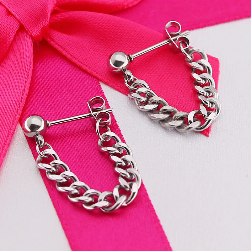 Men Women Punk Earring Stainless steel chain eardrop pendant ear jewelry simple Personality Earring
