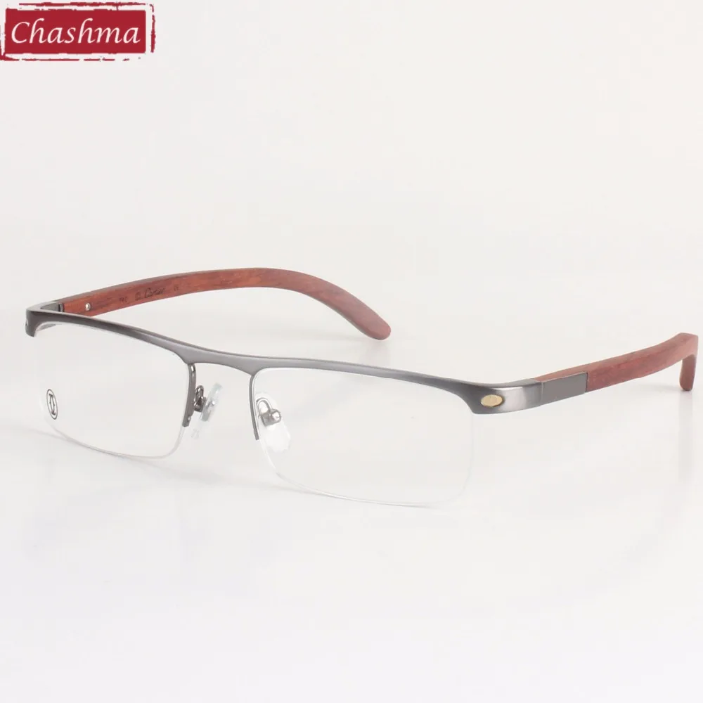 Chashma Super Quality Men's Eyeglasses Titanium Frames Wooden Temple Eyewear Frame Brand Designer Glasses Men