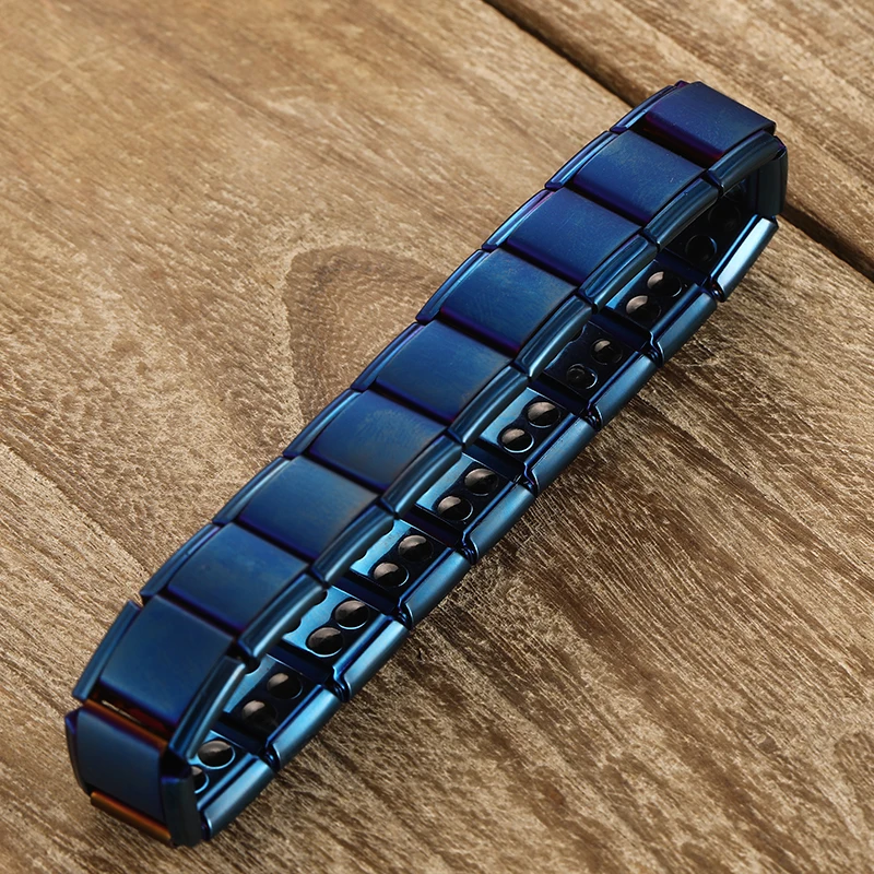 New 4 Color Blue Stainless Steel Chains Health Energy Balance Germanium Magnetic Bracelet For Men Male Bracelets Femme Jewelry