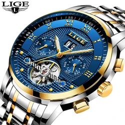 Relogio Masculino LIGE Mens Watches Top Brand Luxury Automatic Mechanical Watch Men Full Steel Business Waterproof Sport Watches