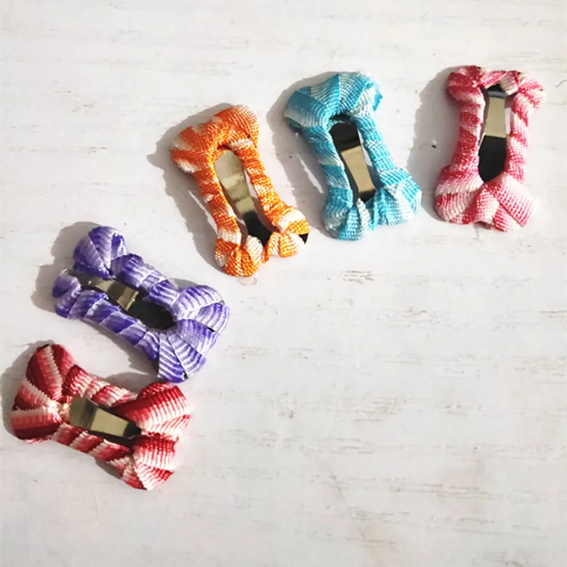 Pet Dog Hair Clips Cat Dog Hairpin Pet Grooming Hair Accessories 2.5cm Handmade colored webbing Bone  BB clip 10pcs/lot