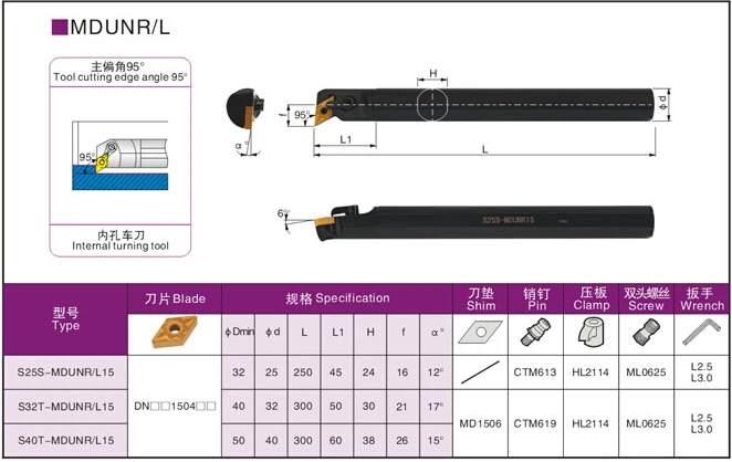 Angle 95 1PCS S20R-MDUNR11 S25S-MDUNR15 S32T-MDUNR15 S40T-MDUNR15 MDUNL15 20mm 25mm 32mm Right/Left CNC Turning Lathe tools