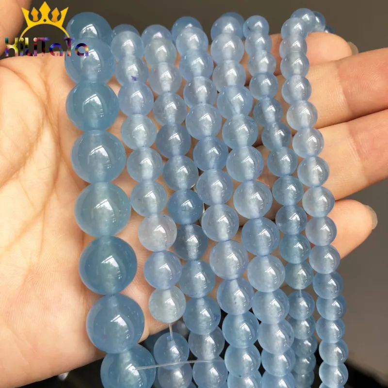 AAA Natural Blue Chalcedony Jades Stone Beads Loose Spacer Beads For Jewelry Making DIY Handmade Bracelets 15\