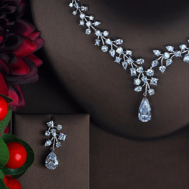 HIBRIDE أنيقة كاملة مكعب زركونيا المرأة العروس مجموعات مجوهرات قلادة مجموعة فستان الزفاف اكسسوارات الهدايا بالجملة N-427 #3
