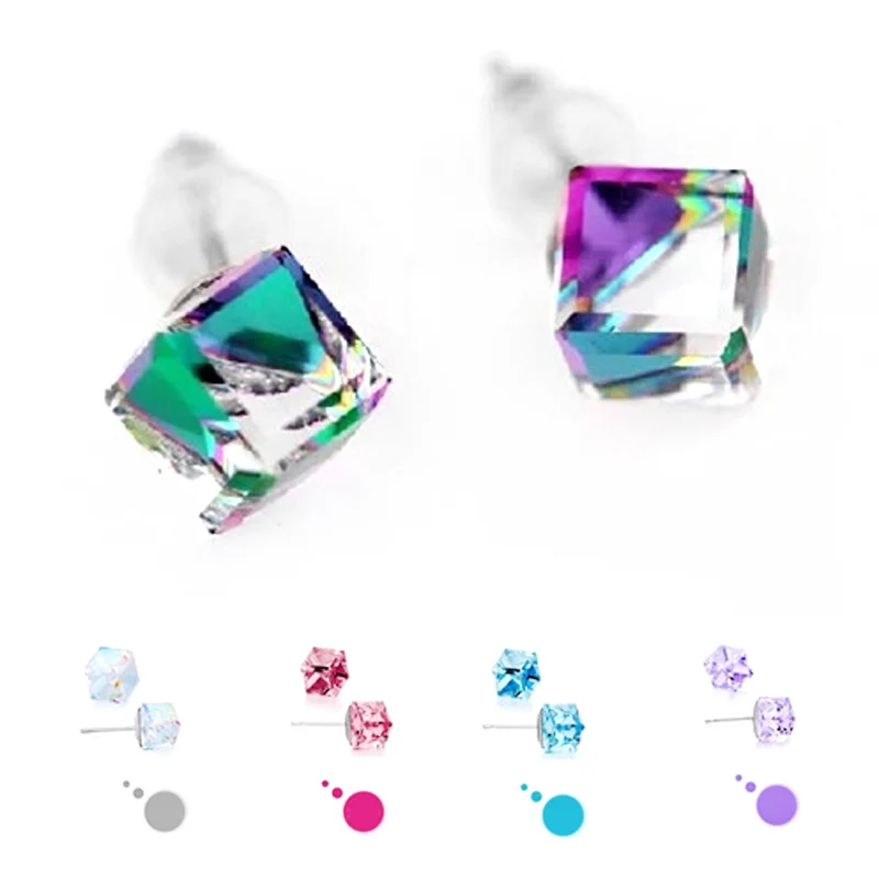 Pendientes de tuerca de cristal cúbico para mujer y niña, aretes de diamantes de imitación con piedras, joyería de boda, regalo, 4 pares