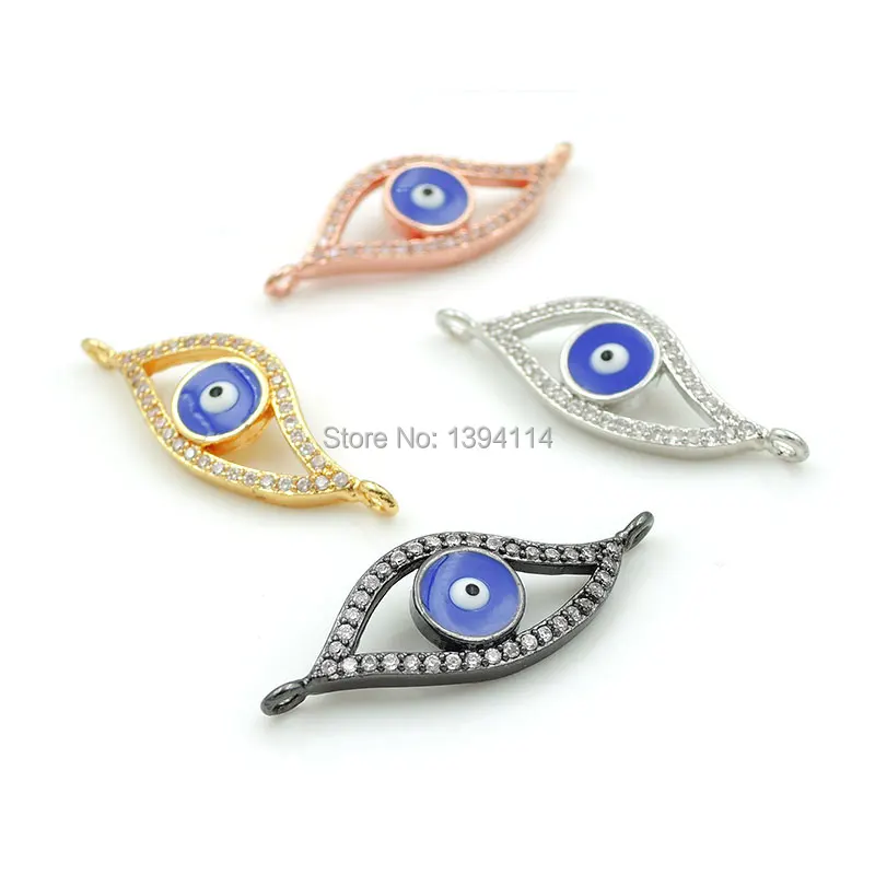 

27*10*2mm Micro Pave Clear CZ Evil Eye Enamelling Connector Fit For Women As DIY Bracelets Accessory