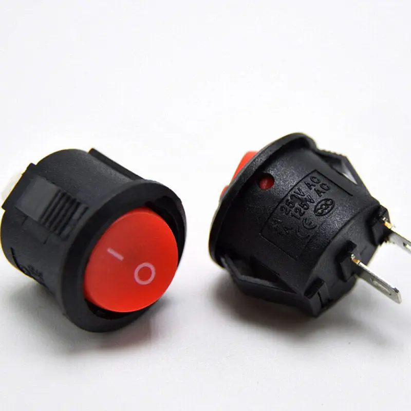 4Pcs 16mm 125V/250V Diameter Small Round Boat Rocker Switches Black Mini Round Red 2 Pin ON-OFF Rocker Switch